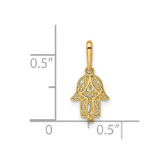 14k Yellow Gold Filigree Hamsa Hand Pendant Charm, 11x8mm