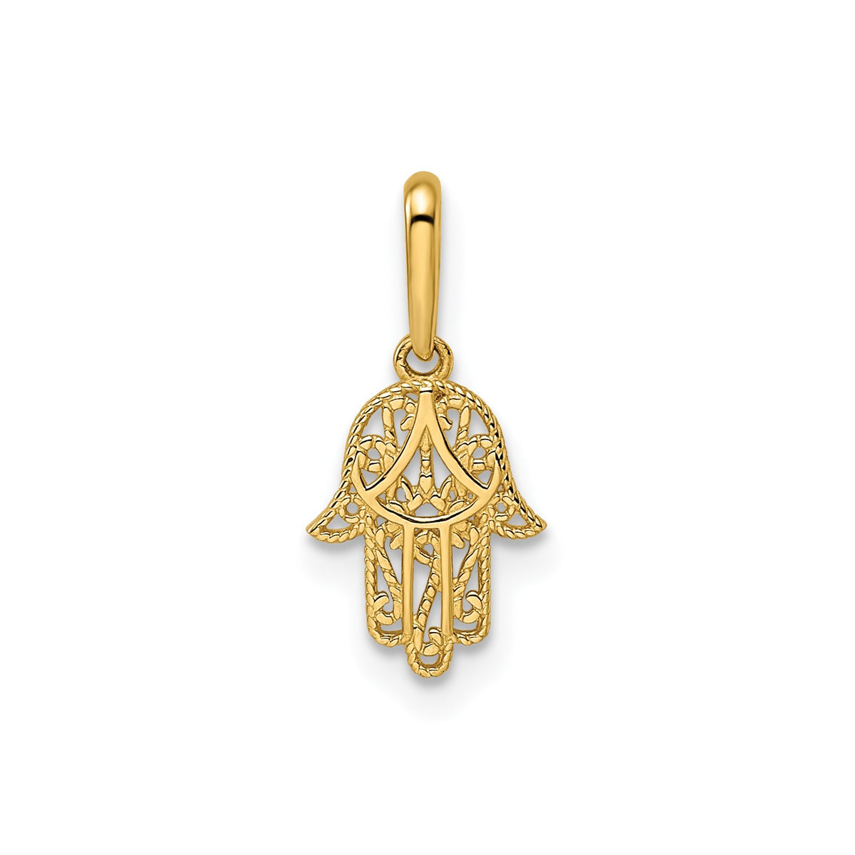 14k Yellow Gold Filigree Hamsa Hand Pendant Charm, 11x8mm