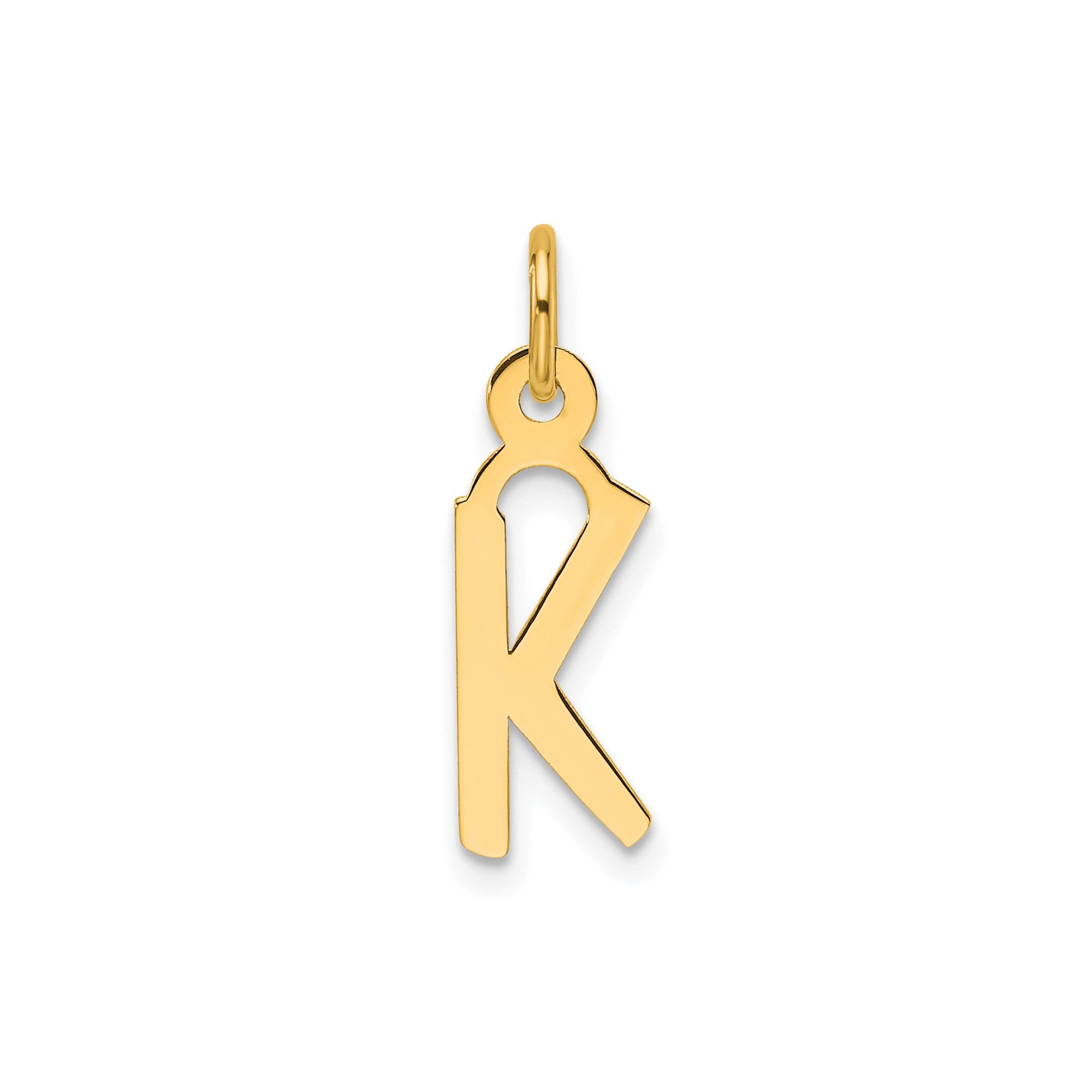 14K Yellow Gold Initial Letter Pendant Charm, Block Style, 13mm x 6mm