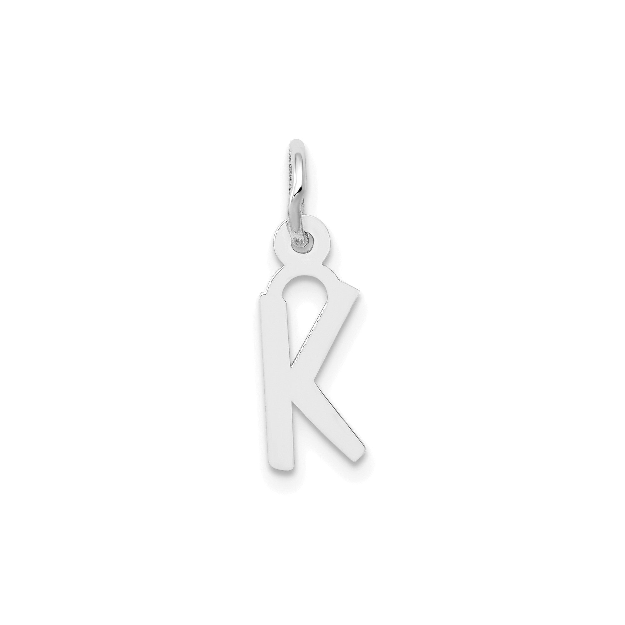 14K White Gold Initial Letter Pendant Charm, Block Style, 13mm x 6mm