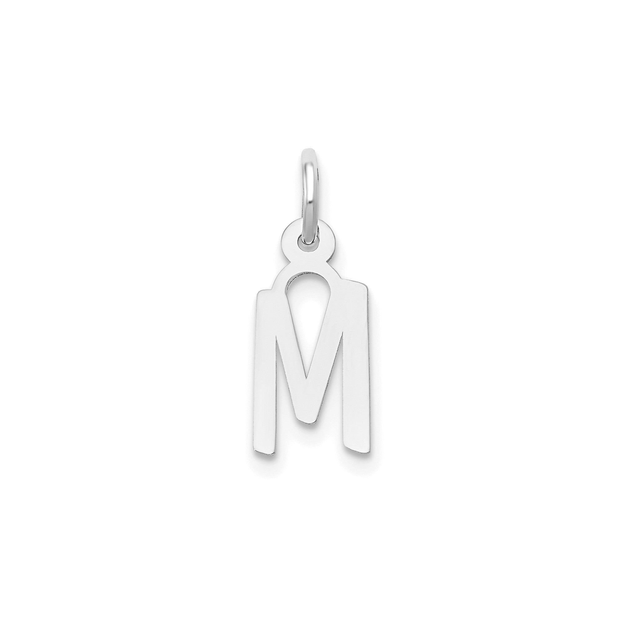 14K White Gold Initial Letter Pendant Charm, Block Style, 13mm x 6mm