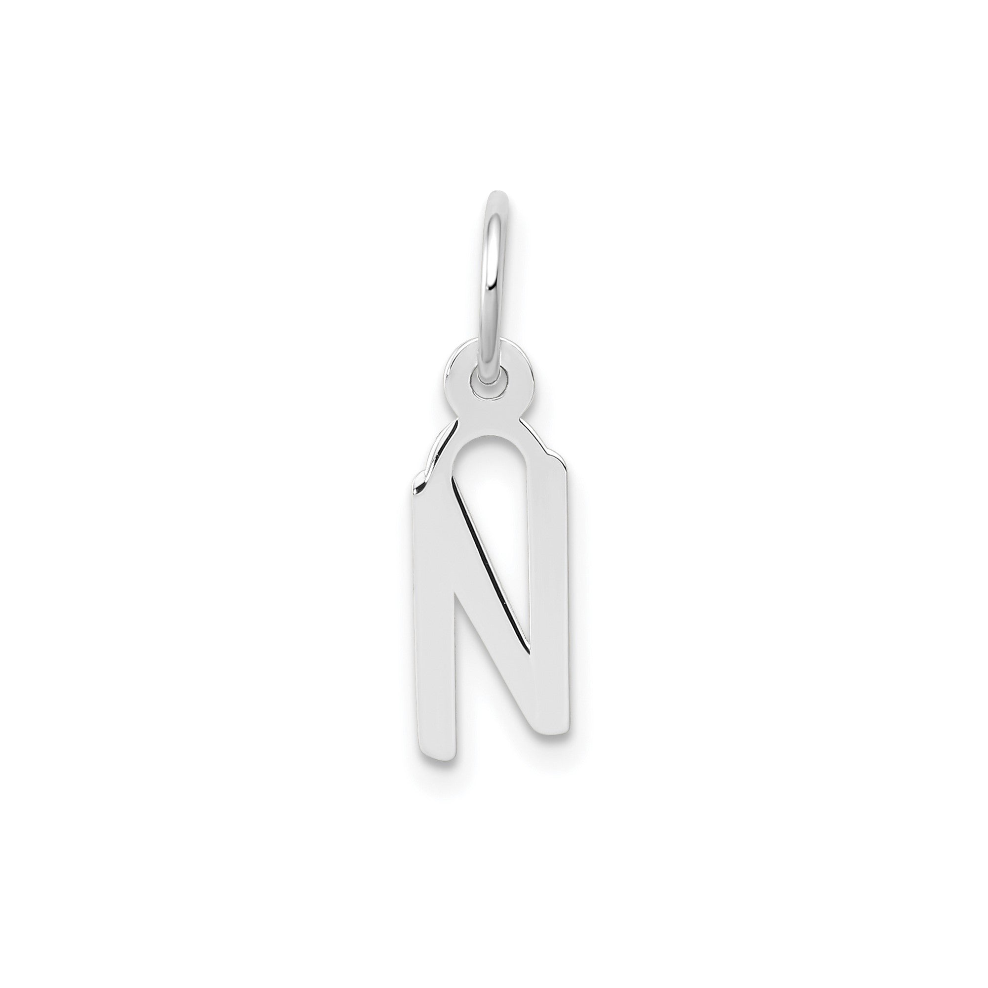 14K White Gold Initial Letter Pendant Charm, Block Style, 13mm x 6mm