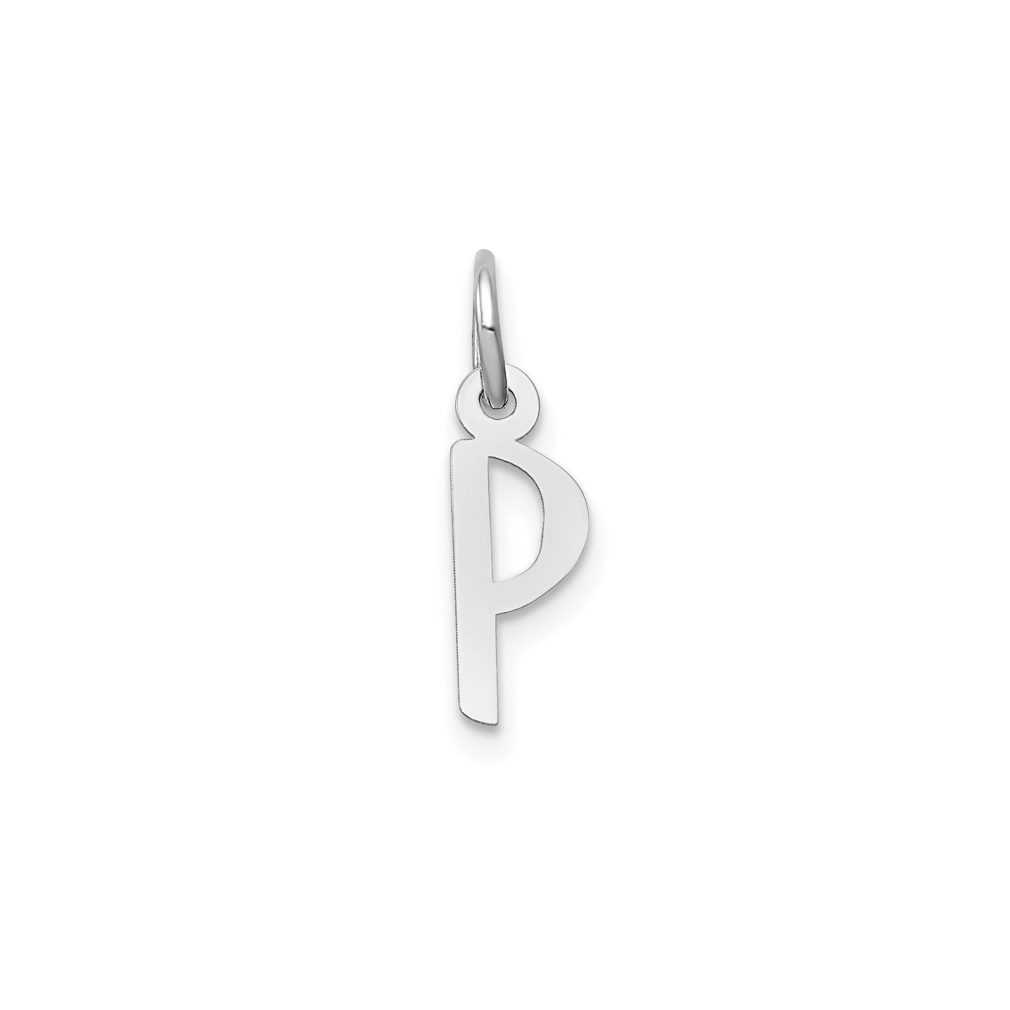 14K White Gold Initial Letter Pendant Charm, Block Style, 13mm x 6mm