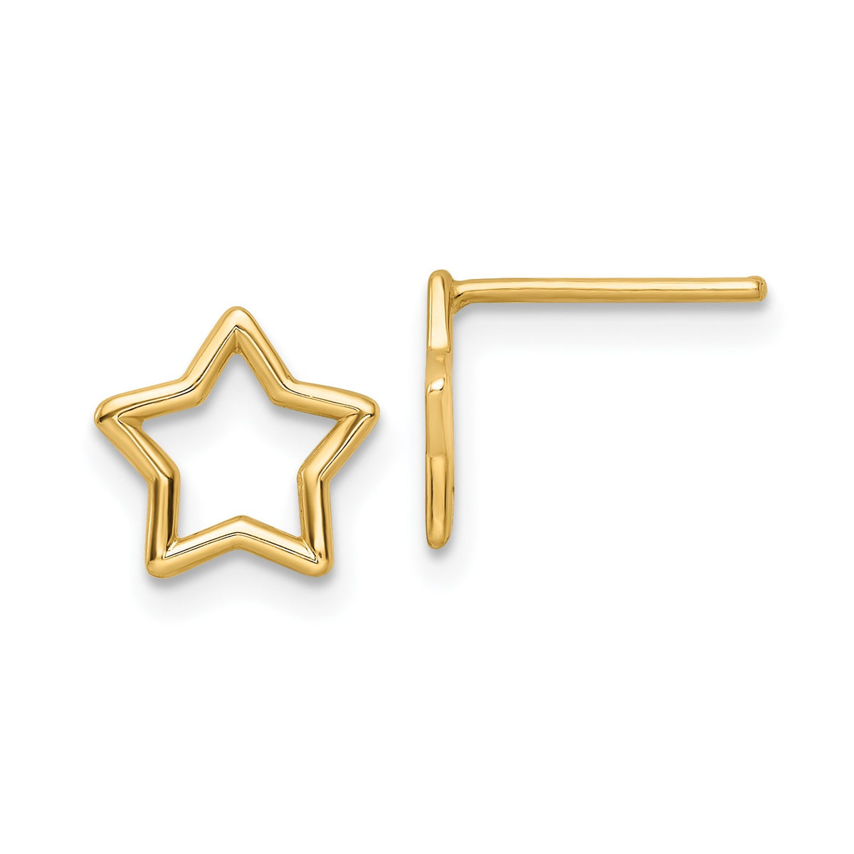 14k Yellow Gold High Polished Open Star Stud Post Earrings,9x9mm fine designer jewelry for men and women