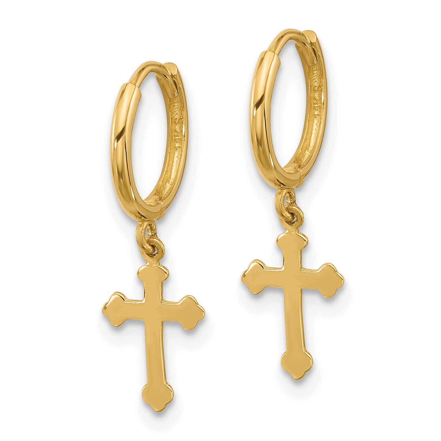 14K Yellow Gold Dangle Cross Hoop Earrings, 22x7mm fine designer jewelry for men and women