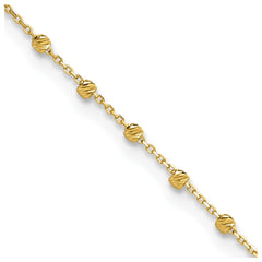 14k Real Yellow Gold High Polished Diamond-cut Beaded Charm 9 to 9.75 Inch Adjustable Anklet fine designer jewelry for men and women