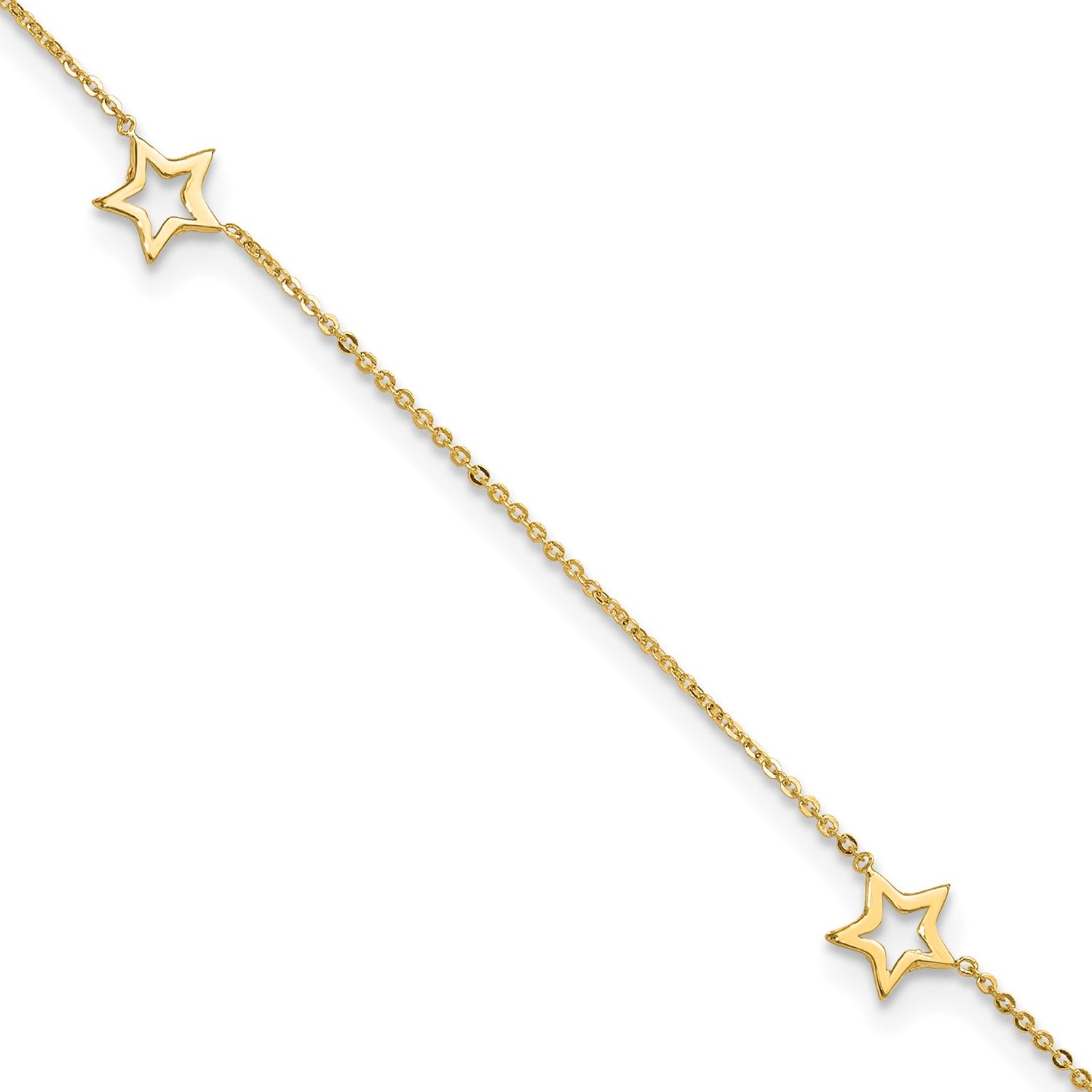 14k Real Yellow Gold Adjustable Star Charm 9 Inch to 10 Inch Adjustable Anklet fine designer jewelry for men and women