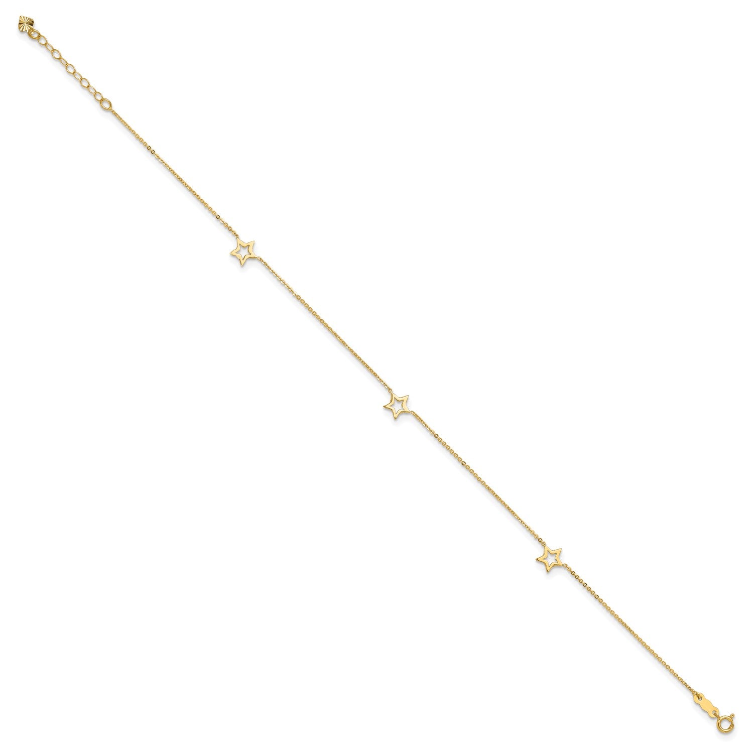 14k Real Yellow Gold Adjustable Star Charm 9 Inch to 10 Inch Adjustable Anklet fine designer jewelry for men and women