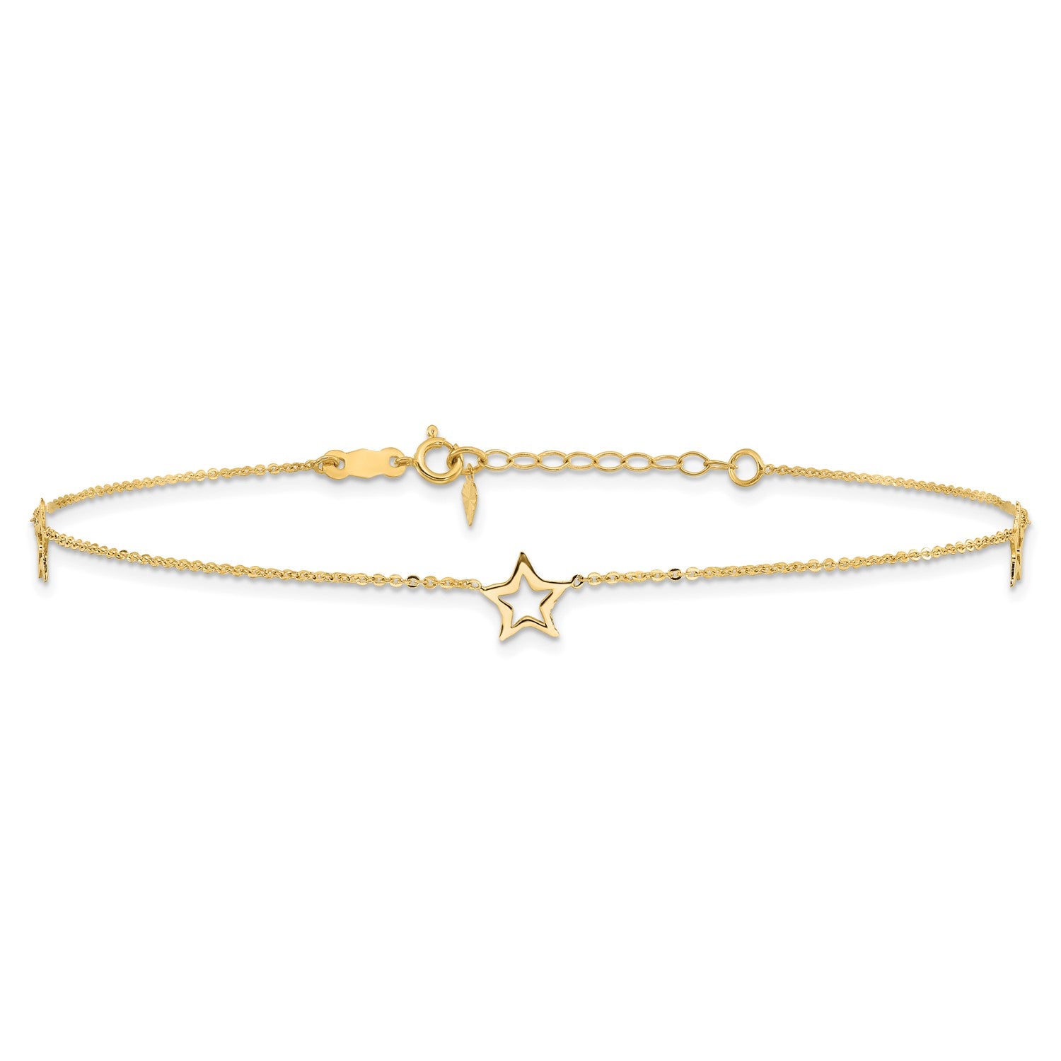 14k Real Yellow Gold Adjustable Star Charm 9 Inch to 10 Inch Adjustable Anklet fine designer jewelry for men and women