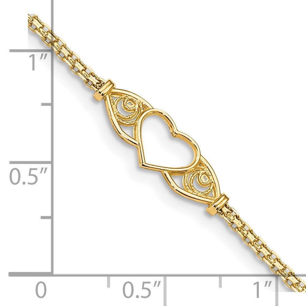 14k Real Yellow Gold High Polished Heart Charm Anklet, 10" fine designer jewelry for men and women