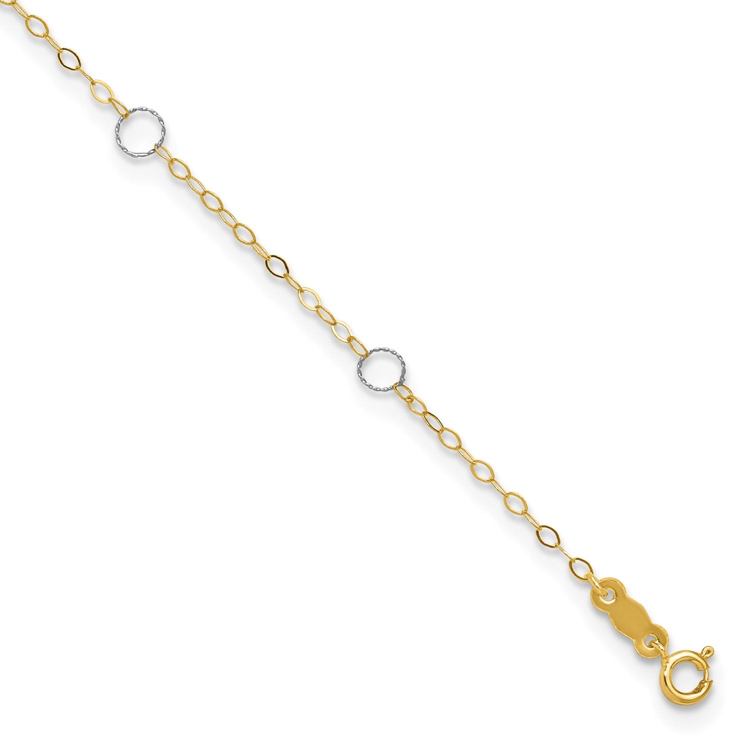 14k Real Solid Two-Tone Gold With Circle Charms 9" to 10" Adjustable Anklet fine designer jewelry for men and women