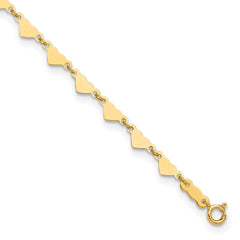 14K Real Yellow Gold Oval Link Chain with Hearts Anklet, 9-10 Inch Adjustable Length fine designer jewelry for men and women