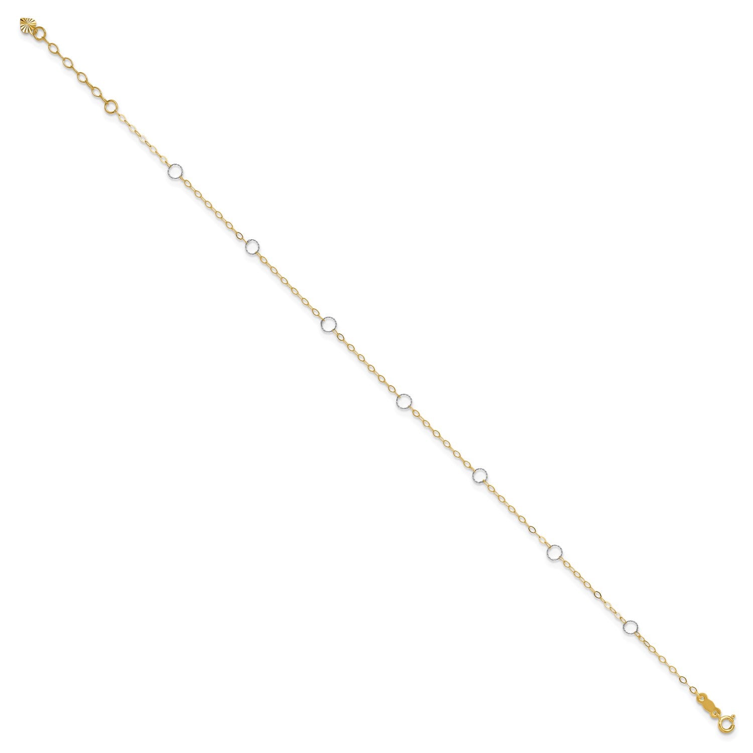 14k Real Solid Two-Tone Gold With Circle Charms 9" to 10" Adjustable Anklet fine designer jewelry for men and women