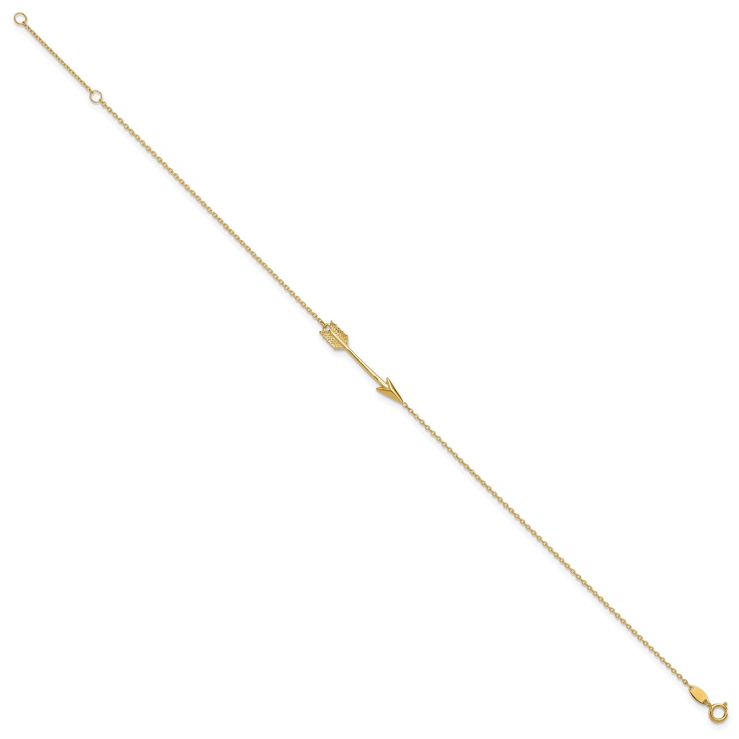 14k Real Yellow Solid Gold High Polished Arrow Anklet, Adjustable 9" to 10" fine designer jewelry for men and women