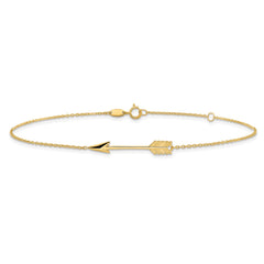 14k Real Yellow Solid Gold High Polished Arrow Anklet, Adjustable 9" to 10" fine designer jewelry for men and women