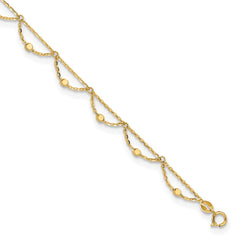 14k Real Yellow Gold High Polished and Diamond-cut Fancy Anklet, 10" Adjustable to 11.5" fine designer jewelry for men and women