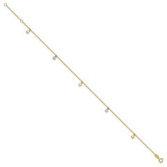 14K Two-tone Solid Gold High Polished Diamond-cut Star Charm Adjustable Anklet.,10" fine designer jewelry for men and women