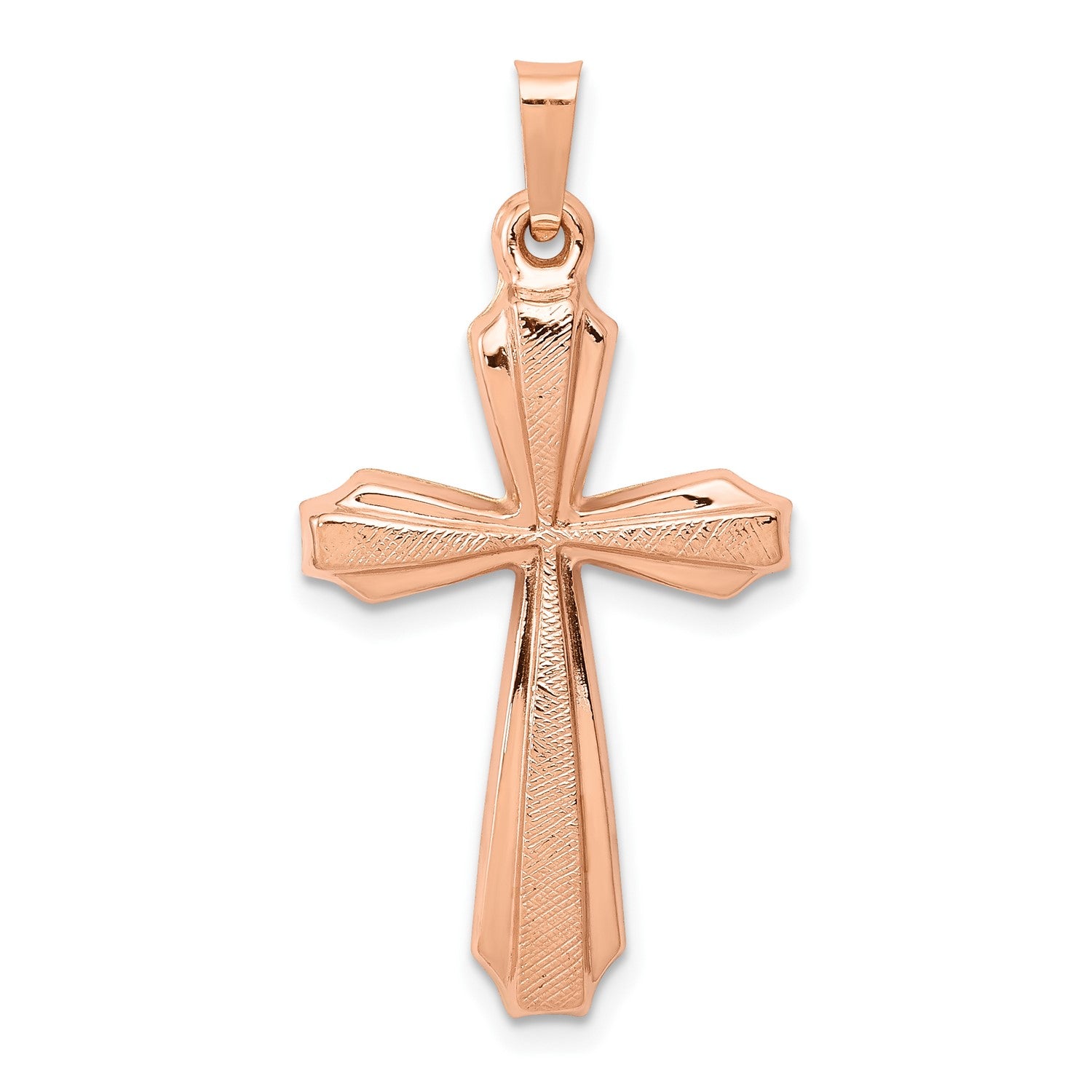 14K Real Rose Gold Gold Textured And Polished Jesus Cross Pendant, 34x17mm fine designer jewelry for men and women