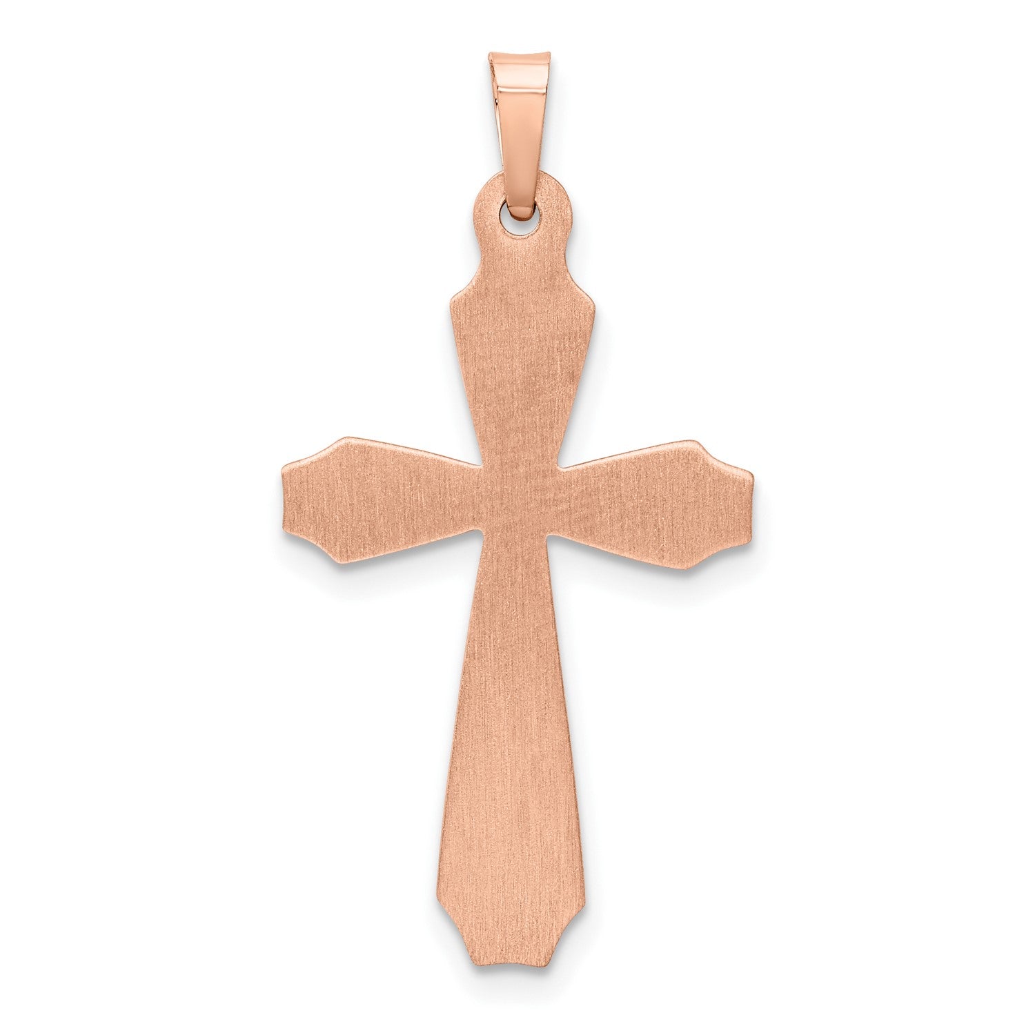 14K Real Rose Gold Gold Textured And Polished Jesus Cross Pendant, 34x17mm fine designer jewelry for men and women