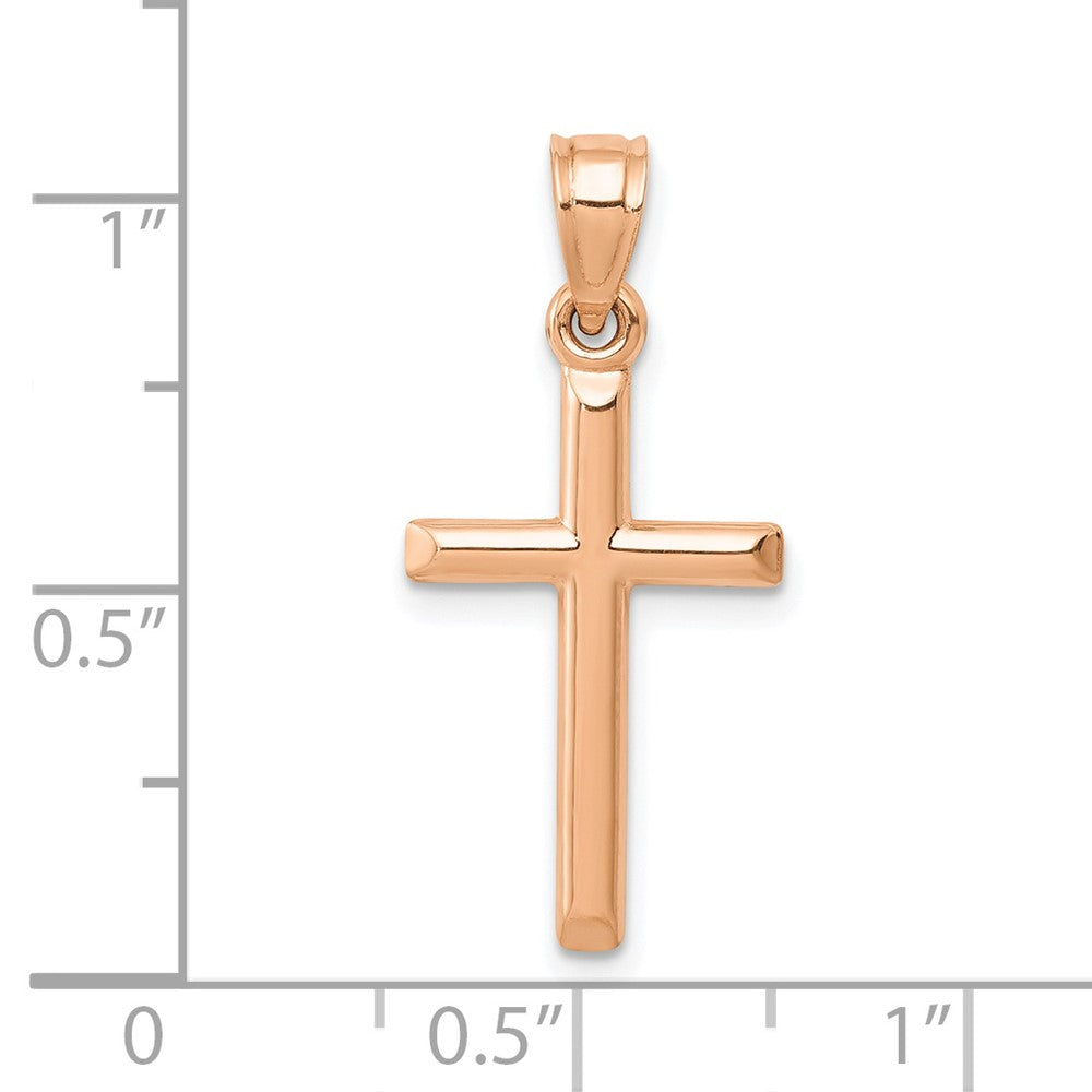 14k Real Rose Gold High Polished Cross Pendant Charm, 25x12mm fine designer jewelry for men and women