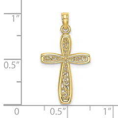 10k Real Yellow Gold Cross with Filigree Center Charm Pendant, 24x14mm fine designer jewelry for men and women