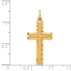 14k Real Solid Yellow Gold Diamond-cut Cross Charm Pendant, 33x15mm fine designer jewelry for men and women