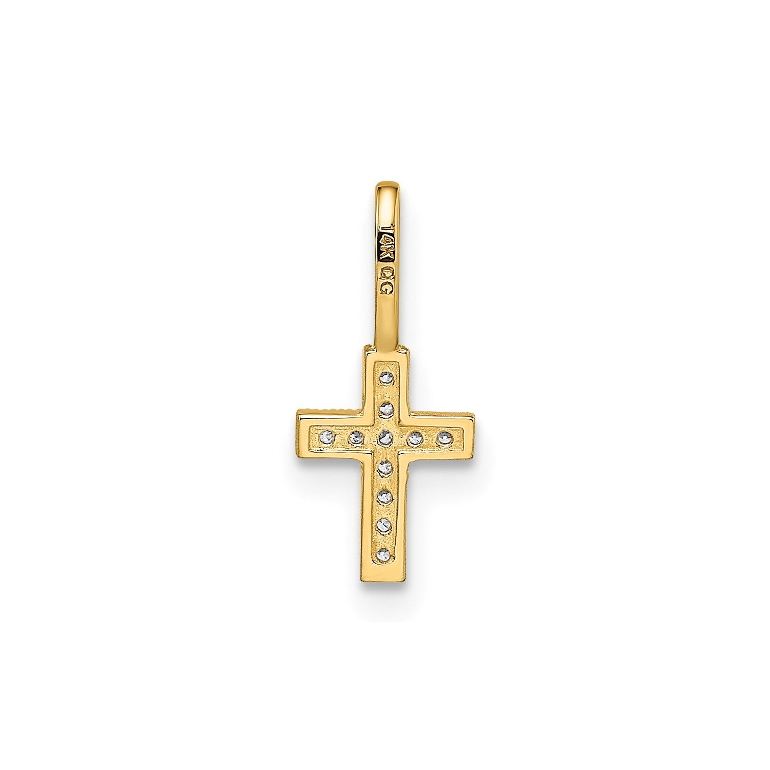 14k Yellow Real Gold CZ Stone Cross Pendant, 8x6mm fine designer jewelry for men and women