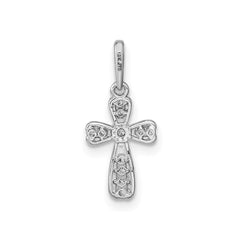 14k Real Solid White Gold CZ Stone Cross Pendant Charm, 17x8mm fine designer jewelry for men and women