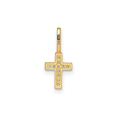 14k Yellow Real Gold CZ Stone Cross Pendant, 8x6mm fine designer jewelry for men and women