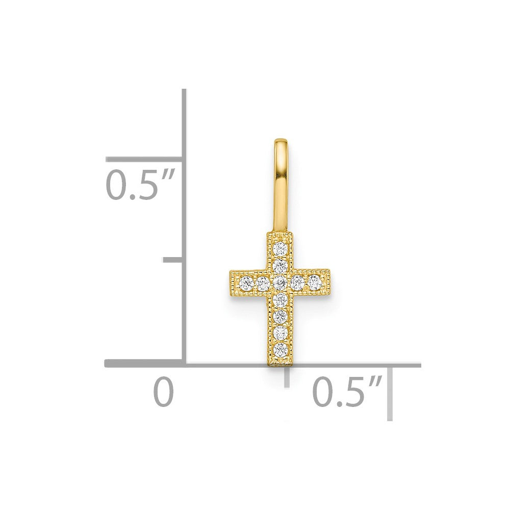 14k Yellow Real Gold CZ Stone Cross Pendant, 8x6mm fine designer jewelry for men and women