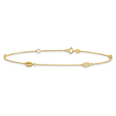 14K Yellow Gold Polished Oval Charm Anklet, 9 inch + 1 inch Extension fine designer jewelry for men and women