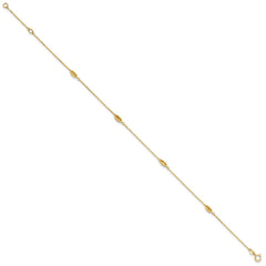 14K Yellow Gold Polished Oval Charm Anklet, 9 inch + 1 inch Extension fine designer jewelry for men and women