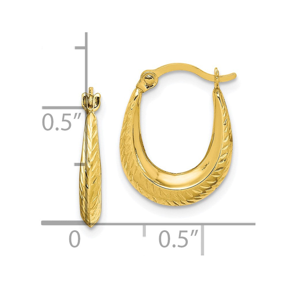 10k Real Yellow Gold Textured Design Hoop Earrings, 15mm fine designer jewelry for men and women