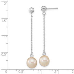 14k Real White Gold Fresh Water Round Pearl Dangle Post Earrings, 46mm Length fine designer jewelry for men and women