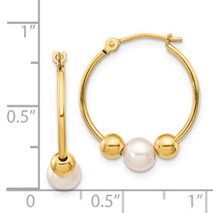 14k Real Yellow Gold 6mm Freshwater Cultured Pearl Hoop Earring, 19mm Diameter fine designer jewelry for men and women