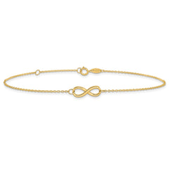 14k Real Solid Gold High Polished Infinity Charm Anklet, 9-10 in Adjustable fine designer jewelry for men and women