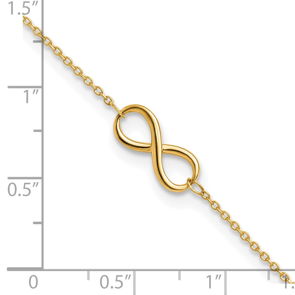 14k Real Solid Gold High Polished Infinity Charm Anklet, 9-10 in Adjustable fine designer jewelry for men and women