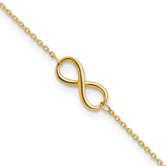 14k Real Solid Gold High Polished Infinity Charm Anklet, 9-10 in Adjustable fine designer jewelry for men and women