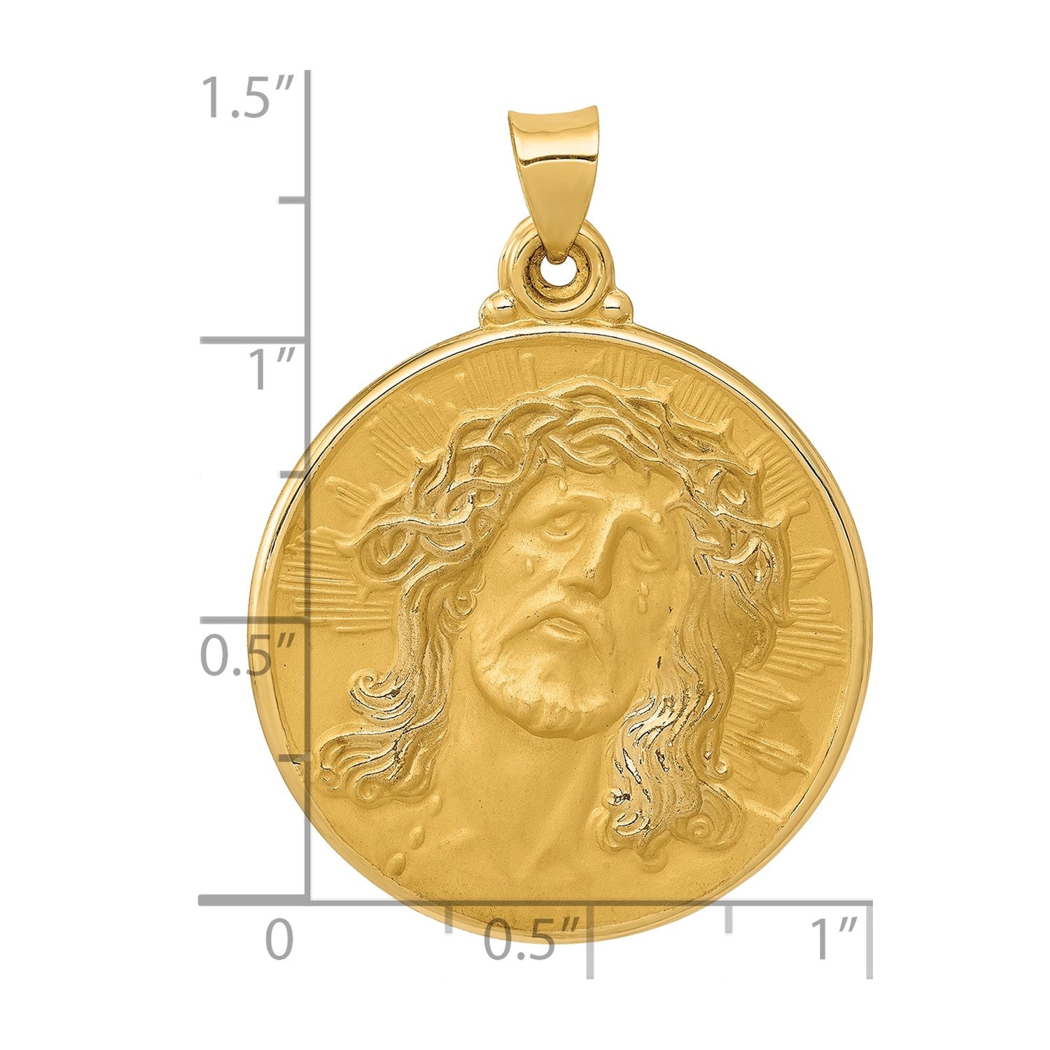 14k Real Yellow Gold Polished and Satin Face of Jesus Medal Pendant, 33x28mm fine designer jewelry for men and women