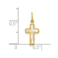 14K Real Yellow Gold High Polished Mother of Pearl Cross Pendant, 12x8mm fine designer jewelry for men and women