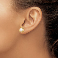 14k Real Yellow Gold White Button Freshwater Cultured Pearl Stud Earrings, 8mm fine designer jewelry for men and women