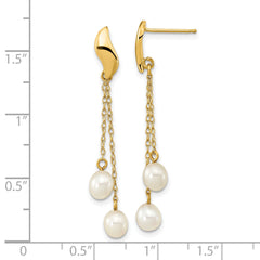 14k Real Yellow Gold 4-5mm White Rice Freshwater Cultured Pearl Dangle Earrings, 43mm Length fine designer jewelry for men and women