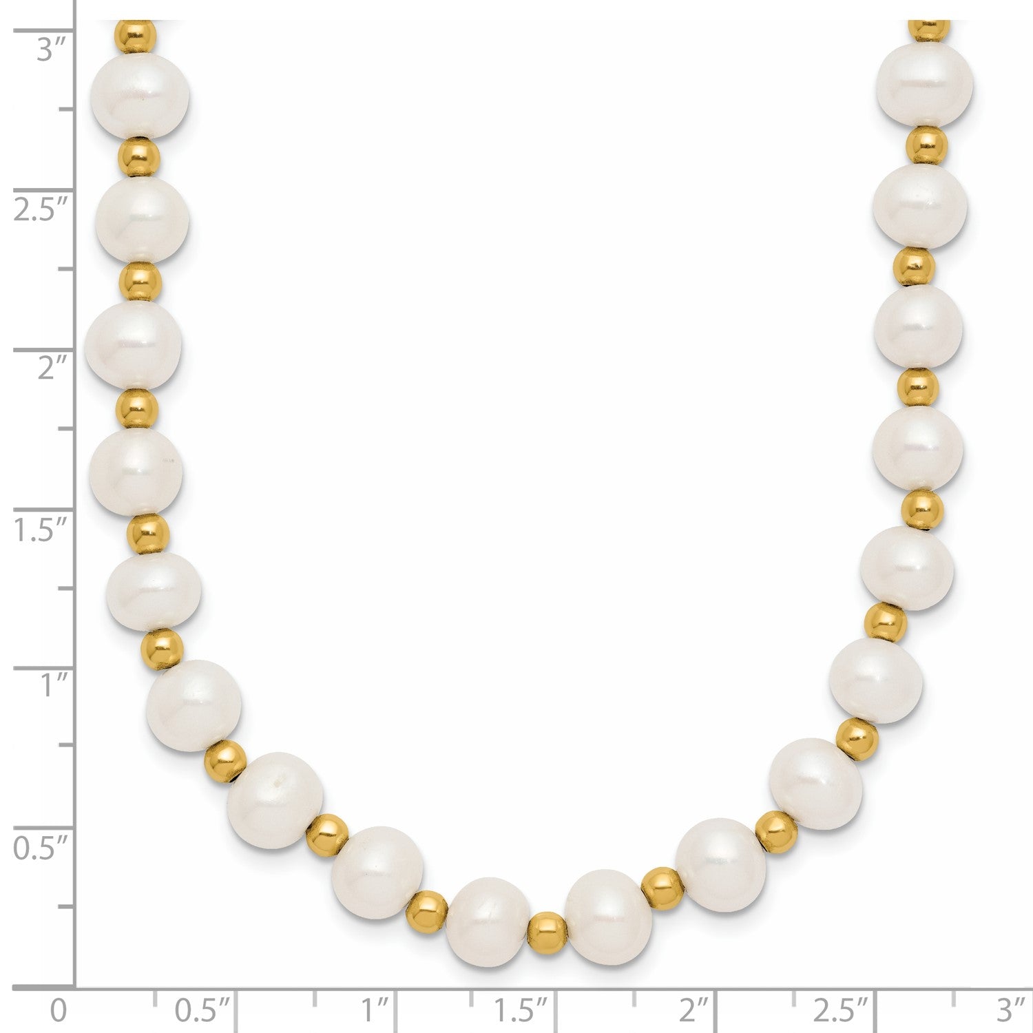 14K Real Yellow Gold 6-7mm White Near Round FW Cultured Pearl Bead Necklace fine designer jewelry for men and women