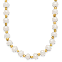 14K Real Yellow Gold 6-7mm White Near Round FW Cultured Pearl Bead Necklace fine designer jewelry for men and women