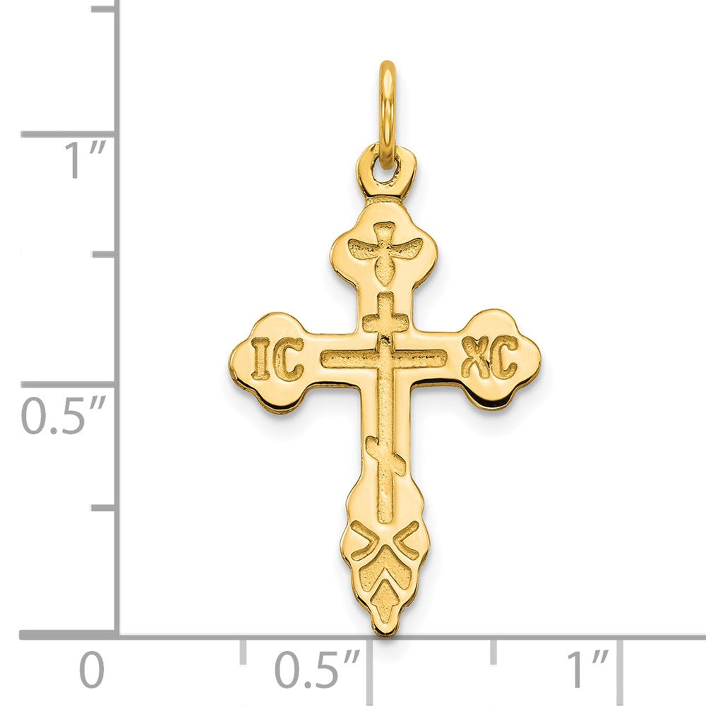 10K Yellow Gold Russian Eastern Orthodox Cross Crucifix Pendant Charm, 30x17mm fine designer jewelry for men and women