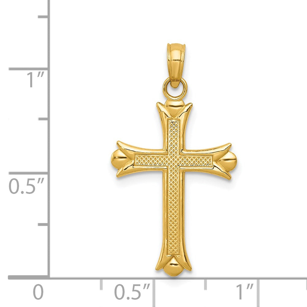 14k Real Yellow Solid Gold Fleur De Lis Cross Pendant, 30x16mm fine designer jewelry for men and women