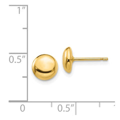 14k Real Yellow Gold High Polished Half Ball Post Stud Earrings, 7mm Diameter fine designer jewelry for men and women