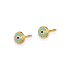 14K Yellow Gold Evil Eye Enamel Post Stud Earrings, 5mm fine designer jewelry for men and women