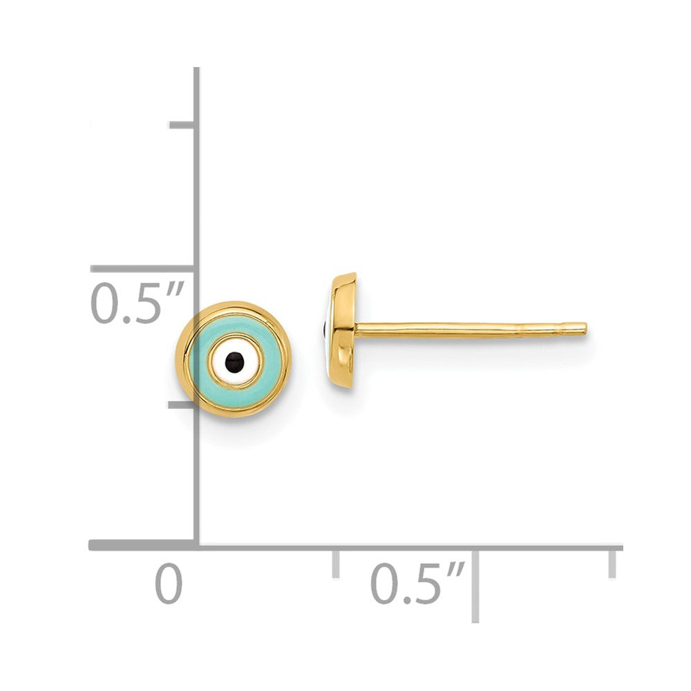 14K Yellow Gold Evil Eye Enamel Post Stud Earrings, 5mm fine designer jewelry for men and women