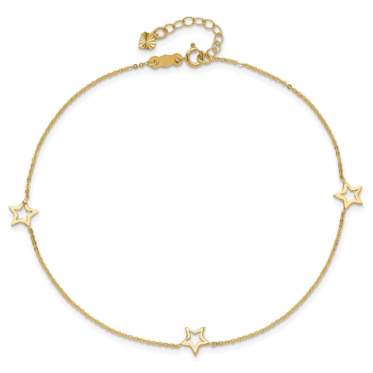 14k Real Yellow Gold Adjustable Star Charm 9 Inch to 10 Inch Adjustable Anklet fine designer jewelry for men and women